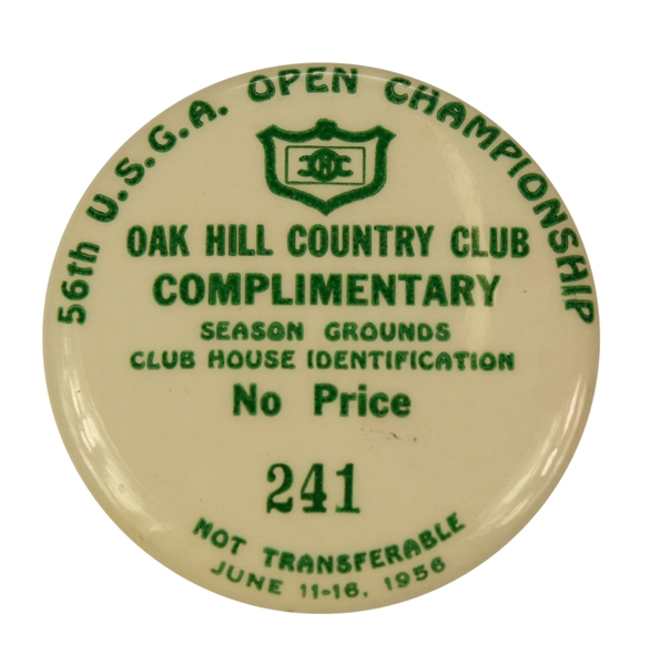 1956 US Open Championship Complimentary Grounds Badge - Cary Middlecoff Winner