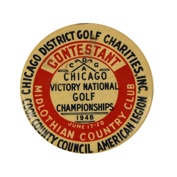 1948 Chicago Victory National Championship Contestant Pin - Bobby Locke Winner