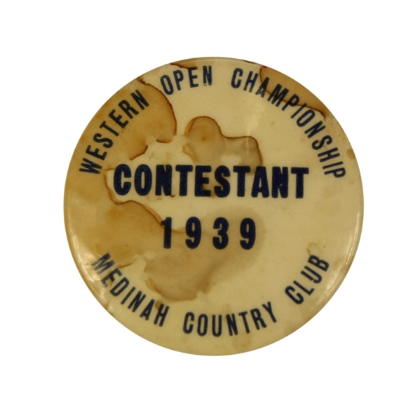 1939 Western Open Championship Contestant Pin - Medinah - Byron Nelson Winner