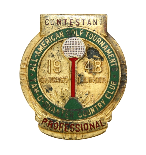 1948 All American Open Contestant Badge - Tam O'Shanter - Chicago - Lloy Mangrum Winner