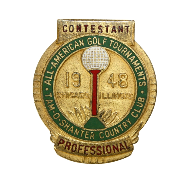 1948 All American Open Contestant Badge - Tam O'Shanter - Chicago - Lloy Mangrum Winner