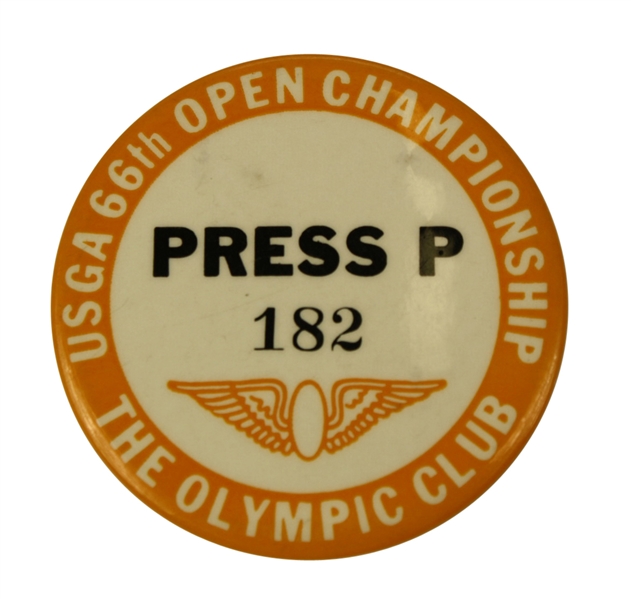 1966 US Open Championship Press Pin - #182 - Olympic Club - Casper Winner