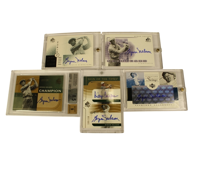 Lot of 5 Signed Golf Cards - 5 Byron Nelson Sigantures and 1 by Billy Casper (shared card) JSA COA