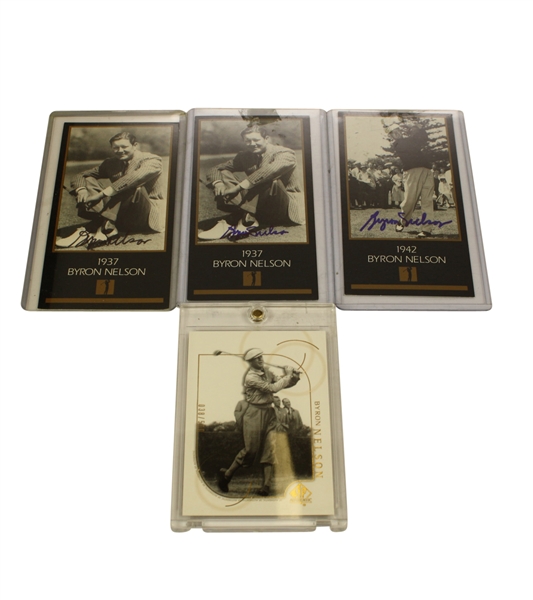 Lot of 3 Byron Nelson Signed GSV Cards Plus Additional Card JSA COA