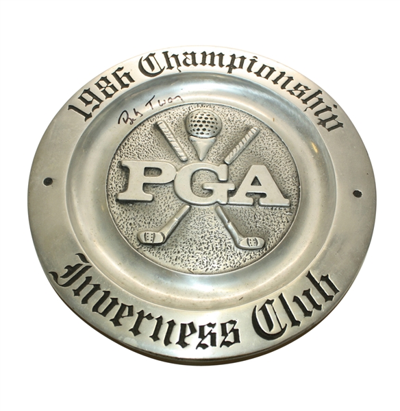 1986 PGA Championship at Inverness Pewter Chef Plate Signed by Winner Bob Tway