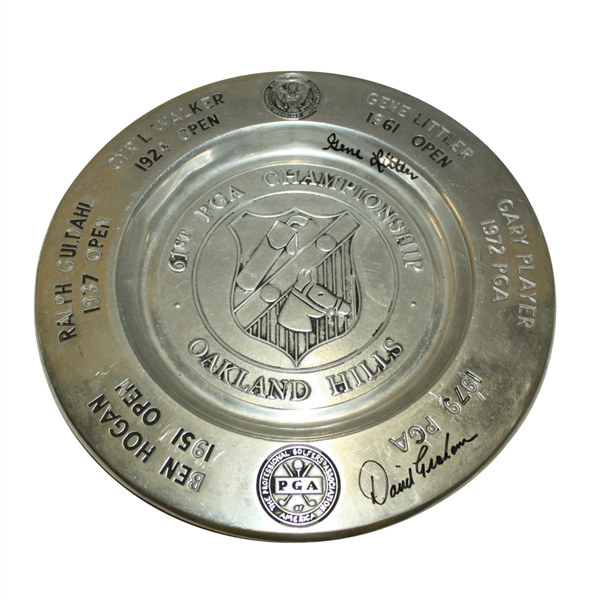 1979 PGA Championship at Oakland Hills Course Champions Pewter Plate Signed by David Graham and Gene Littler JSA COA