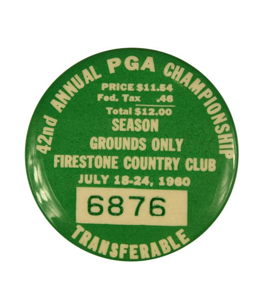 1960 PGA Championship Grounds Badget at Firestone CC - Jay Hebert Winner