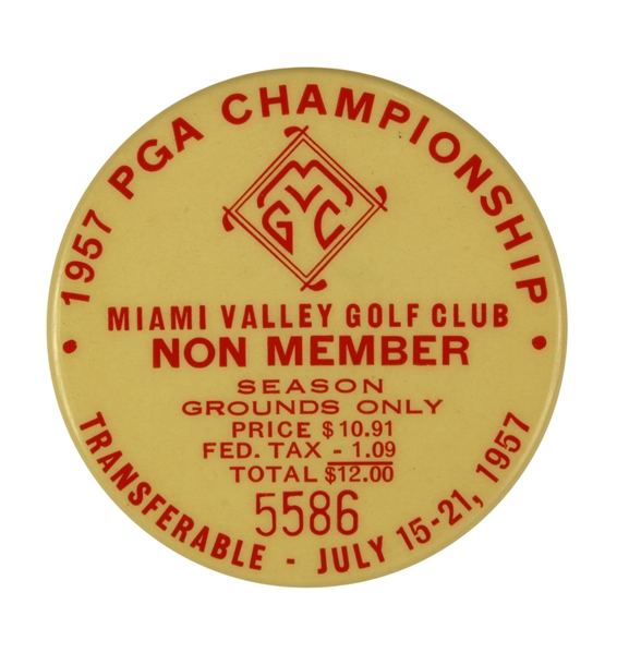 1957 PGA Championship Grounds Badge at Miami Valley GC - Lionel Hebert Winner