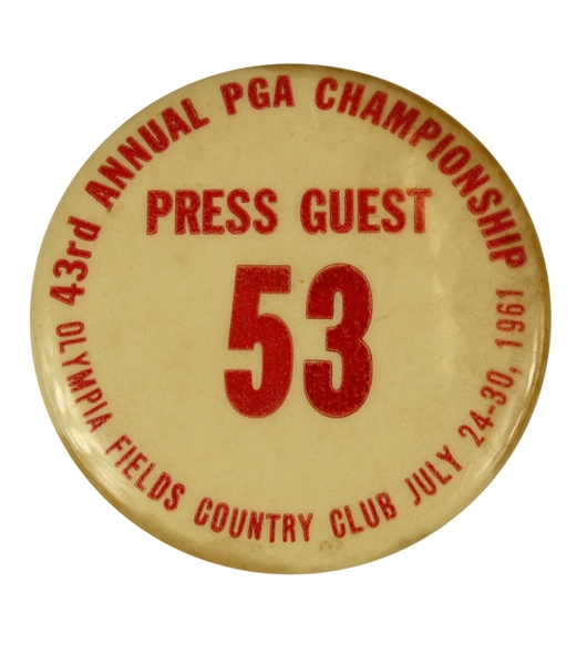 1961 PGA Championship Press Guest Pin at Olympia Fields CC - Jerry Barber Winner
