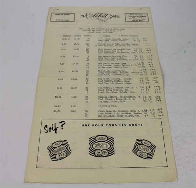 1956 Labatt Open Pairing Sheets, Starting Times, and Rules