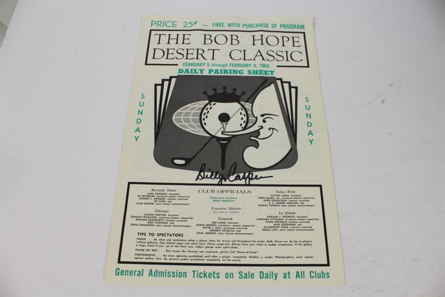 Lot of 3 Bob Hope Classic 1969 Pairing Sheets Signed by Billy Casper