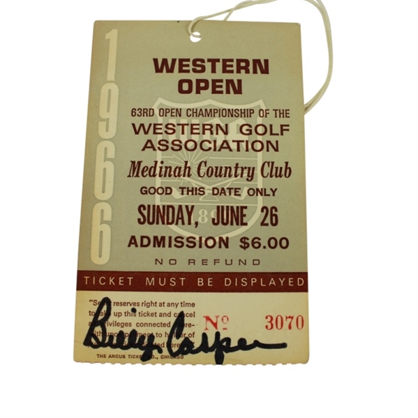 1966 Western Open Sunday Ticket Signed Twice by Billy Casper JSA COA