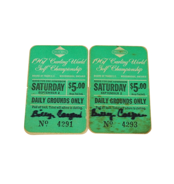 Lot of Two 1967 Carling World Golf Championship Tickets Signed by Billy Casper JSA COA
