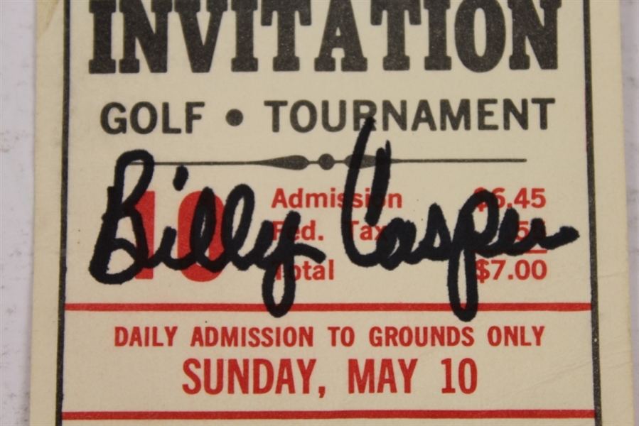 1964 Colonial National Invitation Sunday Ticket Signed by Billy Casper JSA COA