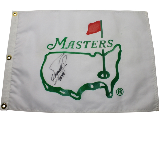 Early Seldom Seen 90's Unofficial White Masters Flag Signed by Fuzzy Zoeller JSA COA