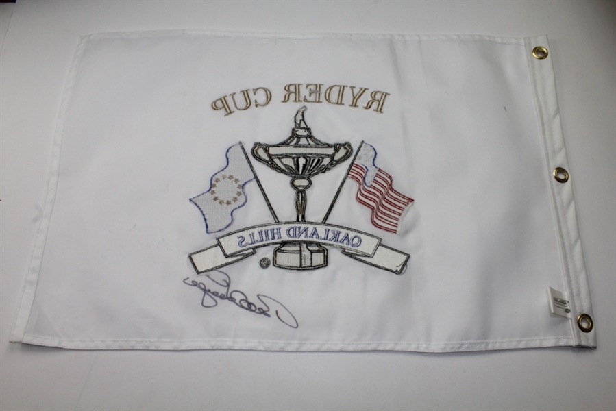 Bernhard Langer Signed 2004 Ryder Cup Embroidered Flag - Oakland Hills JSA COA