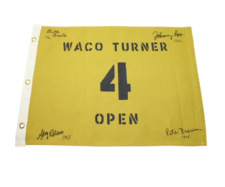 1960's Waco Turner Open Course Flown #4 Flag Signed by Pete Brown First African American to Win PGA Event
