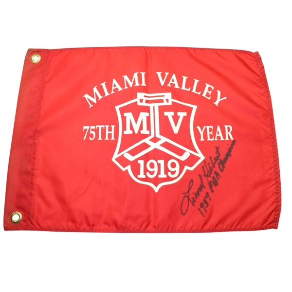 Lionel Hebert Signed Miami Valley Flag with 1957 PGA Champ Inscription JSA COA