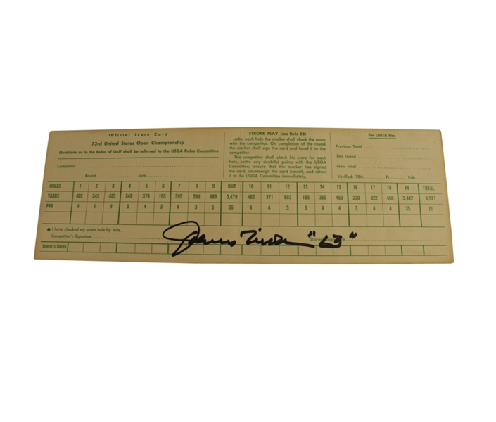 Johnny Miller Signed 1973 US Open at Oakmont Scorecard With Historic 63 Notation