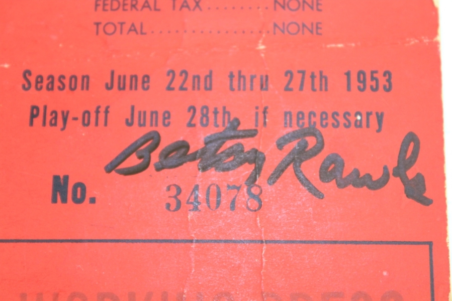 1953 1st Annual Women's Open Golf Championship Ticket Signed Betsy Rawls JSA COA