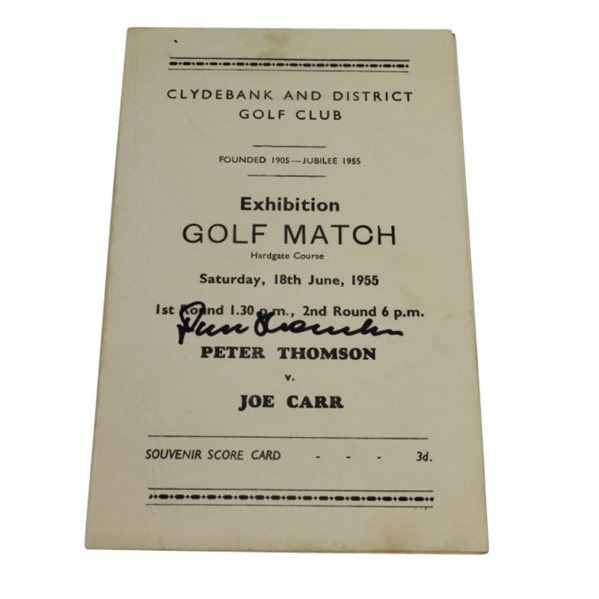 1955 Clydebank and District GC Exhibition Scorecard Signed by Peter Thomson JSA COA