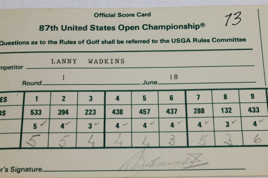 1987 US Open at Olympic Club Official Scorecard Signed by Seve Ballesteros and Lanny Wadkins JSA COA
