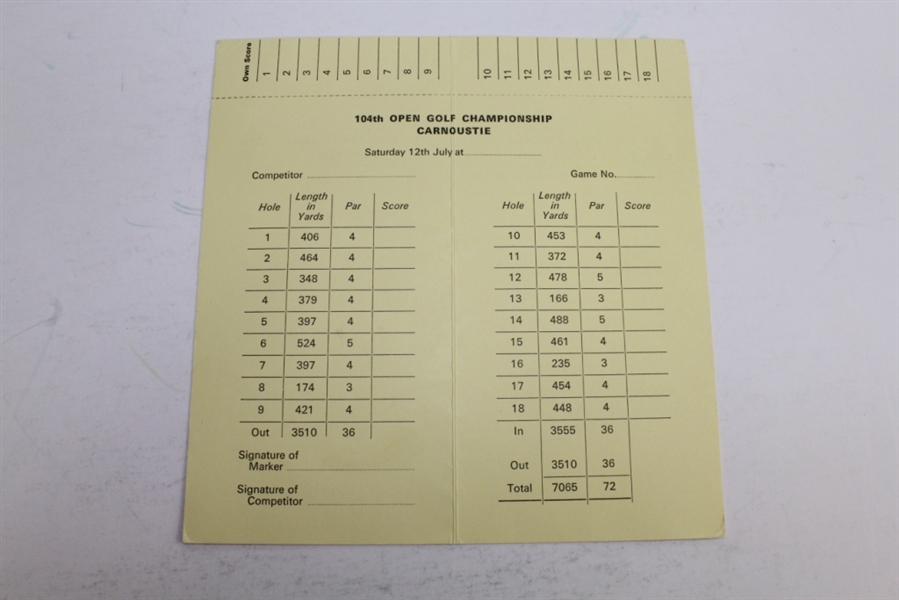1975 Official Open Golf Championship at Carnoustie Scorecard