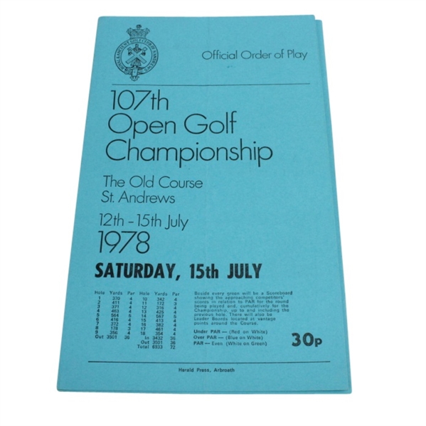 1975 Open Golf Championship at St. Andrews Saturday Pairing Sheet and Startin Times