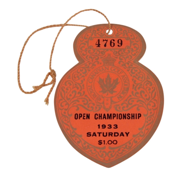 1933 Royal Canadian Open Championship Saturday Ticket - Joe Kirkwood Winner