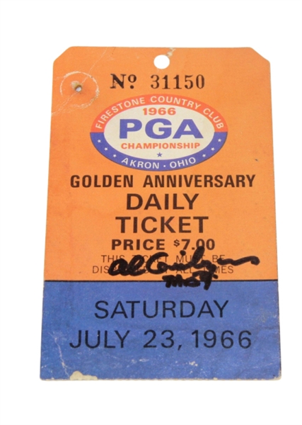 1966 PGA Championship Saturday Ticket Signed by Al Geiberger JSA COA
