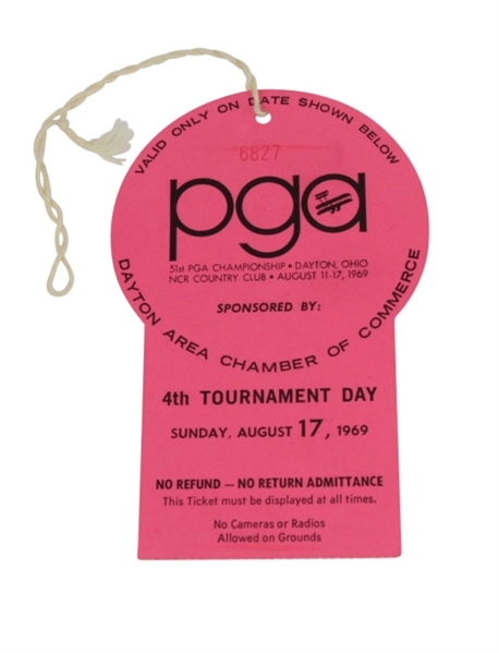 1969 PGA Championship at NCR CC Sunday Ticket - Ray Floyd Winner 