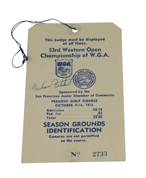 1956 Western Golf Championship Ticket Signed by Winner Mike Fetchik JSA COA