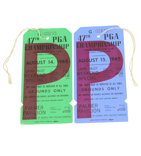 Two 1965 PGA Championship at Laurel Valley GC Tickets - Dave Marr Winner