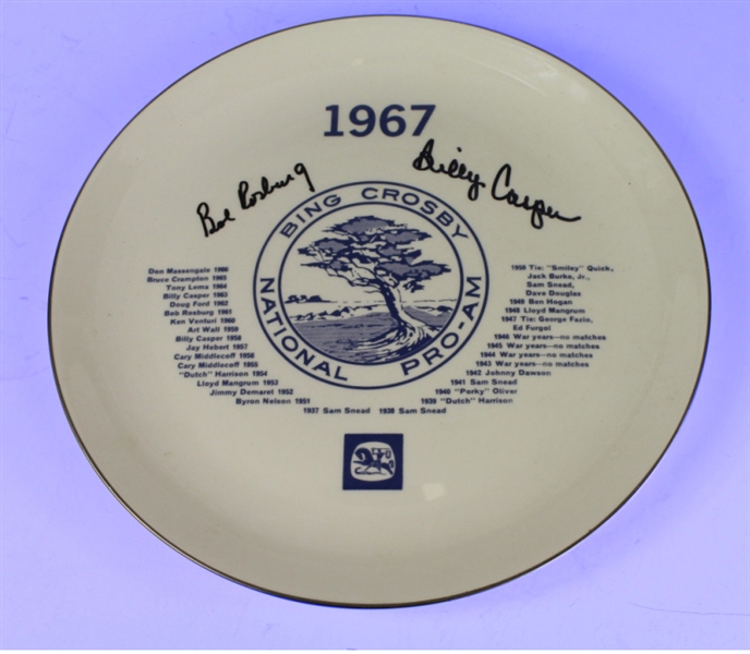 1967 Bing Crosby Pro-Am Ceramic Plate Signed by Past Champs Billy Casper and Bob Rosburg 