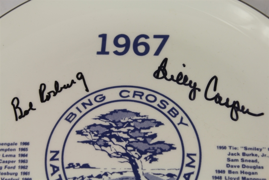 1967 Bing Crosby Pro-Am Ceramic Plate Signed by Past Champs Billy Casper and Bob Rosburg 