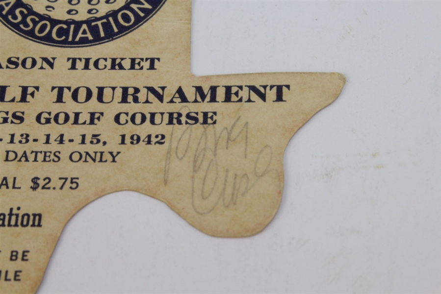 1942 Texas Open Ticket Signed by Johnny Weissmuller (Tarzan), Bing Crosby and Byron Nelson- JSA COA
