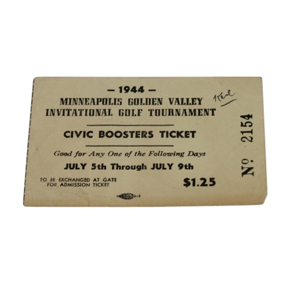 1944 Minneapolis Golden Valley Invitational Civic Boosters Ticket #2154-Tillinghast Design