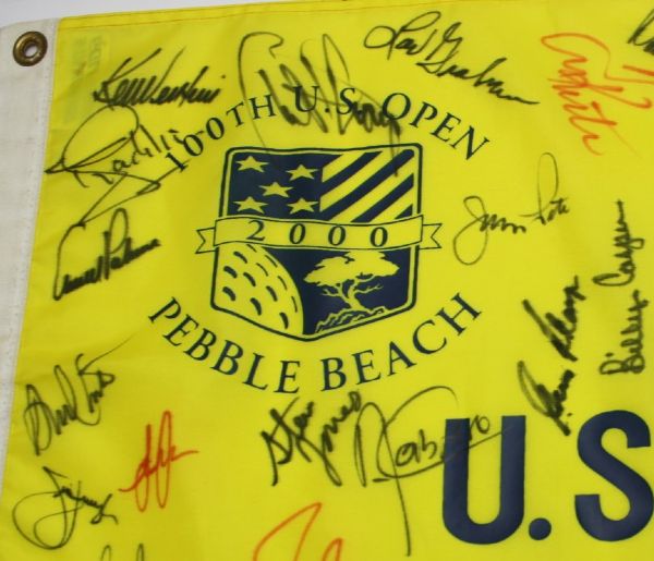 32 U.S. Open Winners Multi Signed  Flag-100th U.S. Open @ Pebble W/Arnie, Jack & Gary