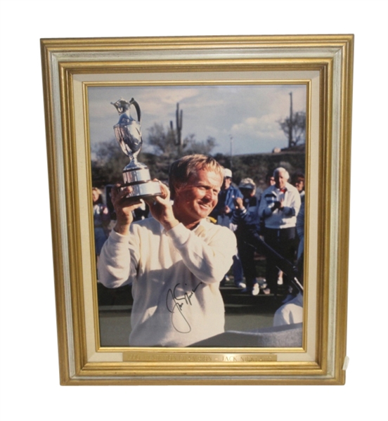 Jack Nicklaus Signed 1990 Tradition Champion Trophy Shot 11x14 Framed Photo JSA COA