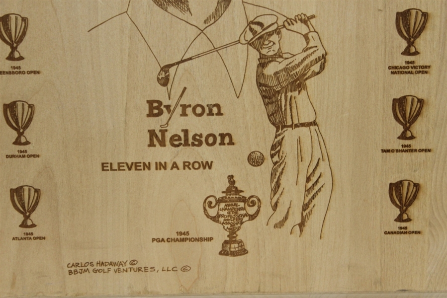 Byron Nelson Commemorative Wood Engraved Plaque Depicting the 11 Straight Wins in 1945 