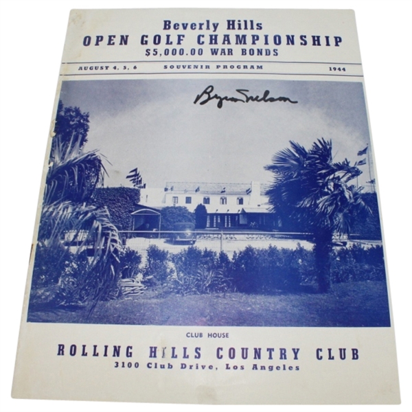 1944 Beverly Hills Open Program Signed by Winner Byron Nelson-Montague, Zaharias JSA COA