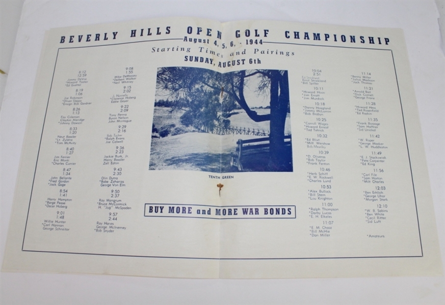 1944 Beverly Hills Open Program Signed by Winner Byron Nelson-Montague, Zaharias JSA COA