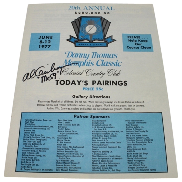 1977 Memphis Classic Pairing Sheet From Al Geiberger's Record 59 Round-Multi Signed