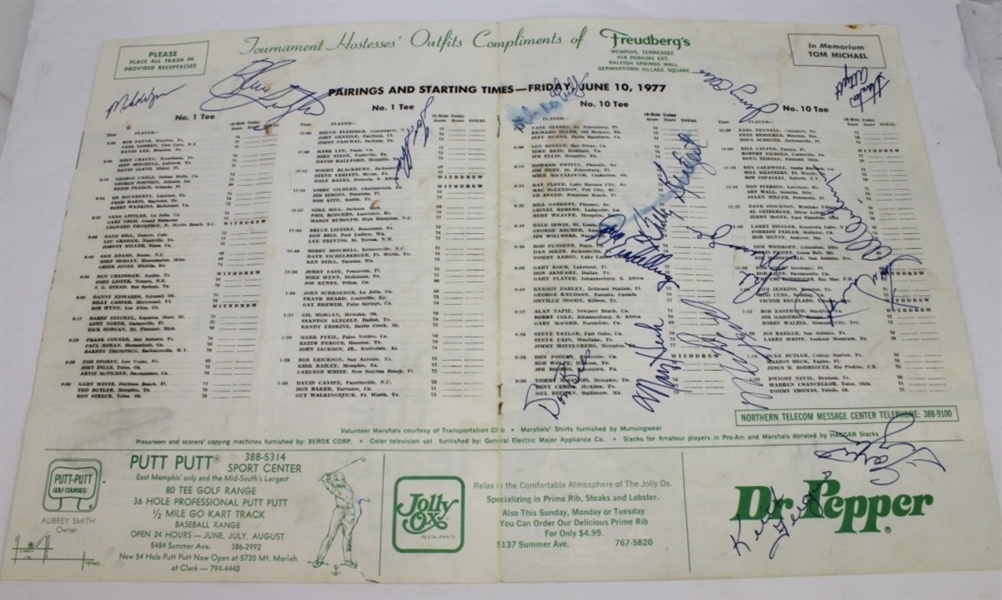 1977 Memphis Classic Pairing Sheet From Al Geiberger's Record 59 Round-Multi Signed