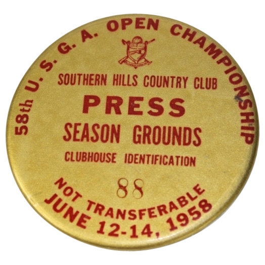 1958 US Open at Southern Hills CC Press Season Grounds Clubhouse ID Badge #88