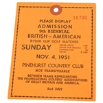 1951 Ryder Cup Sunday Ticket - Pinehurst Country Club