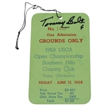 1958 US Open at Southern Hills Friday Ticket Signed by Tommy Bolt-Tough, Condition Sensitive!