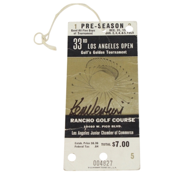 1959 Los Angeles Open Ticket #4827 Signed by Ken Venturi JSA COA