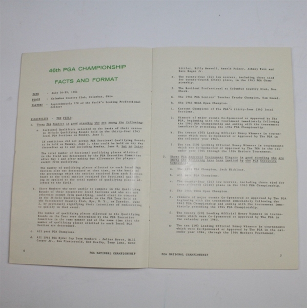 1964 PGA Championship at Columbus CC Press Guide Signed by Bobby Nichols-Seldom Seen!