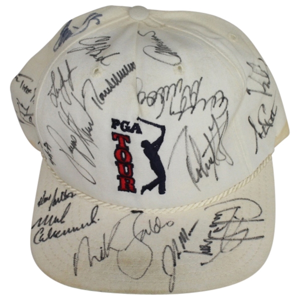 Multi-Signed White PGA Tour Hat - 17 Signatures Including Stewart JSA COA